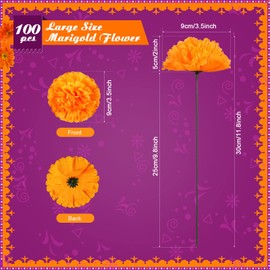 118 Pcs Mexican Party Decorations Include Marigold Flowers Dia De Los Muertos Banner for Day of The Dead Cinco De Mayo Mexican Fiesta Party Diwali Supplies (Orange)