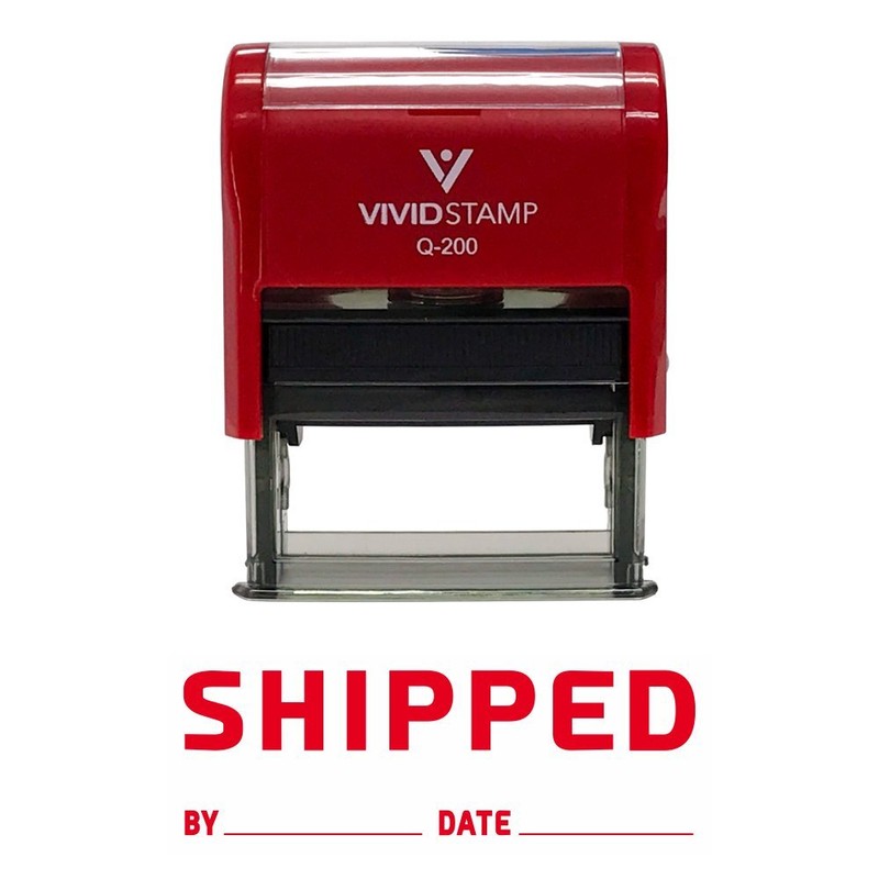 SHIPPED By Date Self Inking Rubber Stamp (Red Ink) -