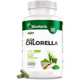 BioHerb  Alga Chlorella Orgánica 100 Pura  Superfood Natural con 180 Cápsulas de 500 mg (Suministro Para 90 Días) Alta Concentración de Clorofila,