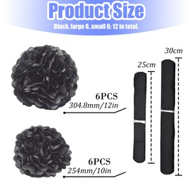 Hocansen 12Pcs Tissue Paper Pompoms 10/12in Paper Flower Ball for Birthdays and Special Occasions Party Hanging Decoration (10in+12in，Black)