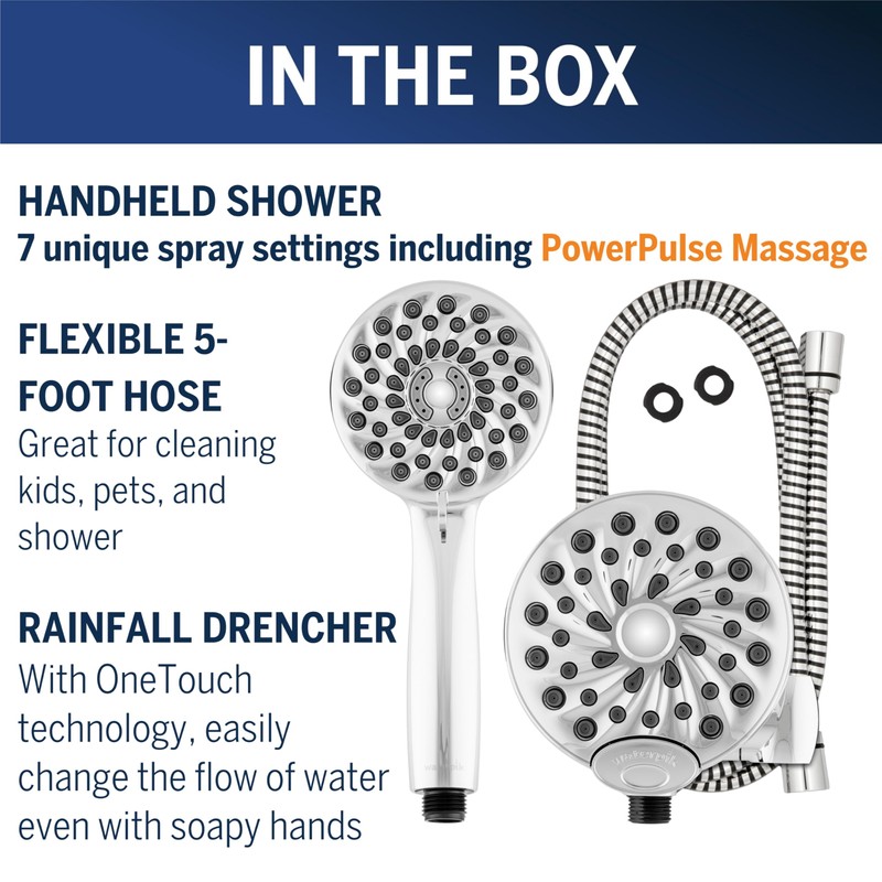 Waterpik One-Touch Dual 2-in-1 Shower System With Rain Shower Head