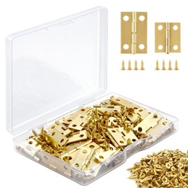 BangShou 60 Pieces Small Hinges, Retro Jewelry Box Gold Mini Hinges, Wooden Crafts, Cabinet Door Decoration, 260 Pieces Replacement Screws with Storage Box