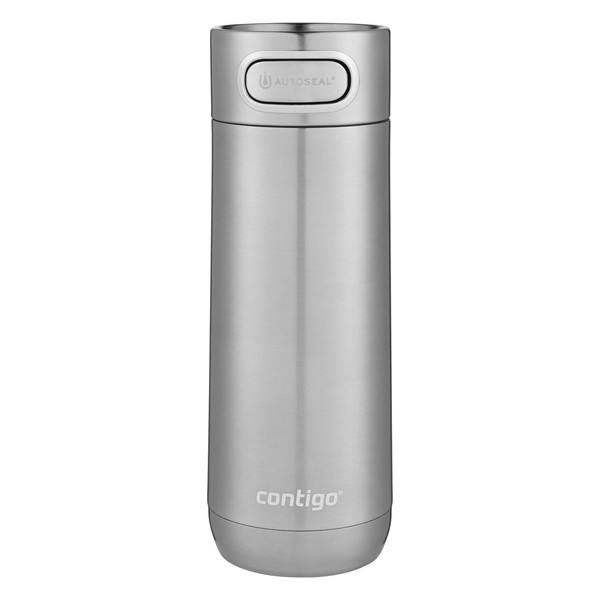 Contigo Luxe Vacuum-Insulated Stainless Steel Thermal Travel Mug, Leak-Proof 16oz Reusable Coffee Cup or Water Bottle, Fits Under Most Brewers and Dishwasher Safe, Stainless Steel