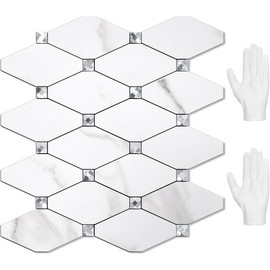 STICKGOO 10 Sheets Glass Peel and Stick Backsplash, Tile Stickers, Self Adhesive Mixed Metal Backsplash for Kitchen, Bathroom, Fireplace, RV - Calacatta Staturio - Color: Calacatta Staturio, Specification: 10PCS