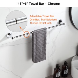 BGL Bathroom Hardware Set, Chrome Adjustable Expandable Towel Bar 4-Piece Bathroom Accessory Set Wall Mounted Robe Hook Toilet Paper Holder Towel Ring Towel Bar