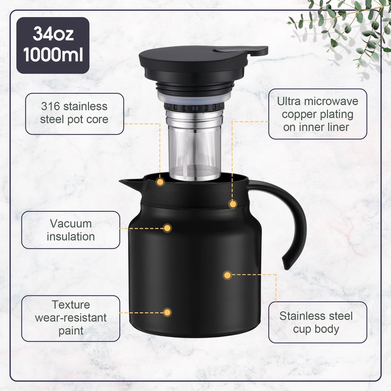 Ziliny 2 Pcs 34 oz Thermal Coffee Carafes for Keeping