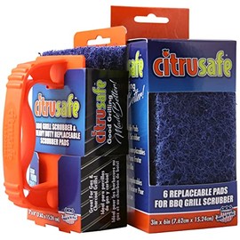 Citrusafe Grill Scrubber and Refill Kit - Heavy Duty Plastic Handle with 3 Pack of Scrubber Pads plus 6 Pack Refill