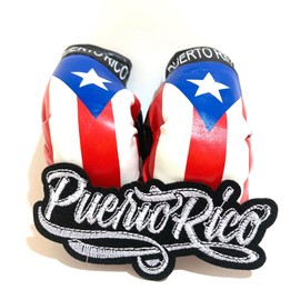 Puerto Rico Boxing Gloves set for car flag hanging rearview mirror Boricua Puerto Rican PR comes with Boricua iron on patch