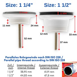Replacement Undermount for Sink Drain Fitting for 1 1/4 Inch Connection Pipe, PP Base in White, Brass Internal Thread, Replacement Part Sink Drain Fitting Bottom, Valve Undermount Repair Kitchen Sink