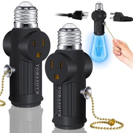 Light Socket to Plug Adapter (2 Pack), Both Sides Support 3 Prong Light Socket Adapter, Light Bulb Outlet Socket Adapter with Switch Control, E26 E27 Light Bulb Socket Adapter - Black