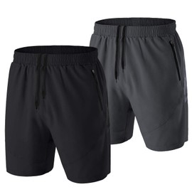 Men's Sports Shorts, Quick-Drying Sports Shorts, Lightweight with Zip Pockets - Black/Dark Grey, size: xxl