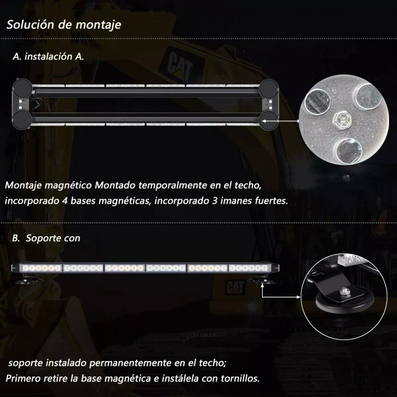 PUNKZZ Barra Torreta Estrobo Codigo Leds Con Base Magnética 38
