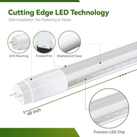 LEDONE T8 4FT Tube Lights Bulbs, Frosted Glass Tube, 6500K, Type B Ballast Bypass Double Ended, 17W 2200LM, 120-277V, DLC UL Listed, 25PK