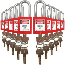 SAFBY 10 Keyed Different Lockout Tagout Locks with 10 Tags - Loto Safe Padlocks for Lock Out Tag Out Stations and Devices with Number 1-10