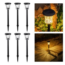 OPOIRA Glass Solar Pathway Lights Outdoor Waterproof, Decor Landscape Lighting with Modular Design, 3000K LED, Auto On/Off Solar Stake Light for Yard Garden Driveway Walkway Lawn, Warm White (6 Pack)