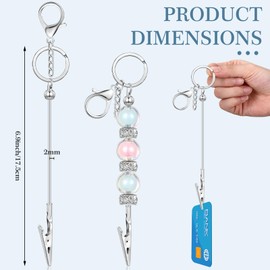 Tondiamo 4 Pcs Beadable Card Grabber Keychain for Long Nails Card Puller Keychain Bars Women Card Beaded Metal Clip Keychain(Silver)