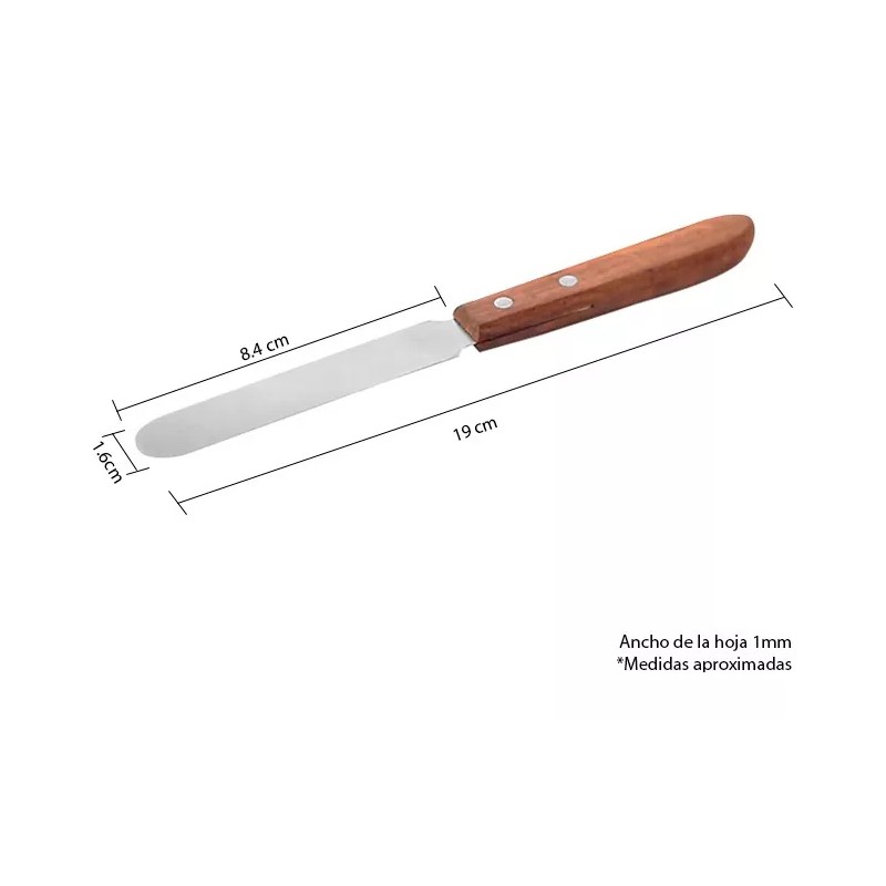 Isse Labs Espátula Acero Inoxidable, Mango De Madera, 8 Cm,