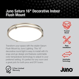 Juno Saturn Flush Mount Ceiling Light with Switchable Lumens (2700K-5000K), 16-Inch, Brushed Nickel