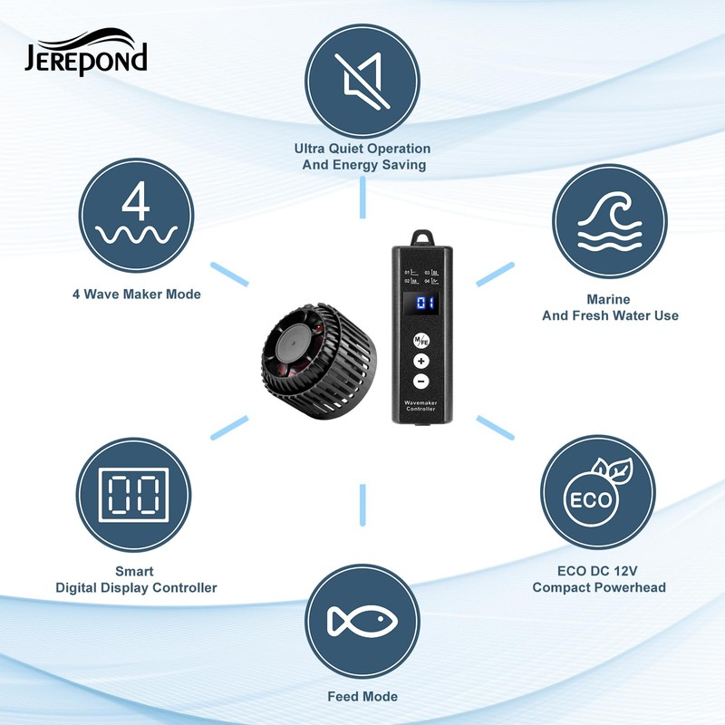 JEREPOND 1050GPH Mini Aquarium Wave Maker with Adjustable Controller, 6W