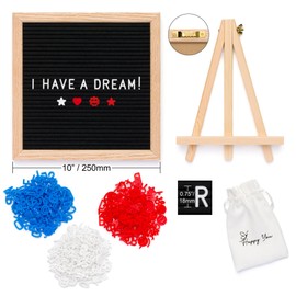 Happy You Letter Board - 10 x 10 inch Letter Board Felt Message Board - Oak Wooden Frame - 510 White Red Blue Letters Numbers - Wooden Stand