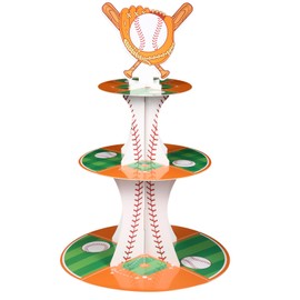 Basketball Theme Party Cupcake Stand Decorations, 3 Tier Sports Theme Party Cupcake Tower Baseball Basketball Birthday Party Table Decorations for Baseball Basketball Sports(Baseball)