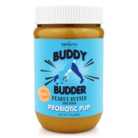 BUDDY BUDDER Bow-Wow Blueberry (probiotic + prebiotic), 100% Natural Dog Peanut Butter, Healthy Peanut Butter Dog Supplement, Made in USA (17oz Jar)