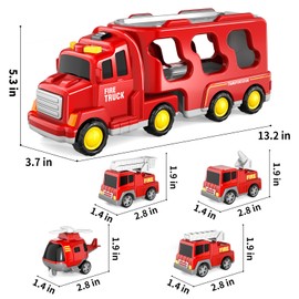 Feuerwehrauto Spielzeug für 1 2 3 4 5 6 Jahre alt Jungen Kleinkinder, 5 in 1 Kinder Träger Feuerwehrautos Autos für Kleinkind Junge Spielzeug Geburtstag, Auto Trucks Reibung Power Toys mit Licht Sound