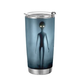 xigua 20oz Scary Gray Alien Tumbler with Lid,Stainless Steel Vacuum Insulated Coffee Ice Cup Double Wall Travel Flask