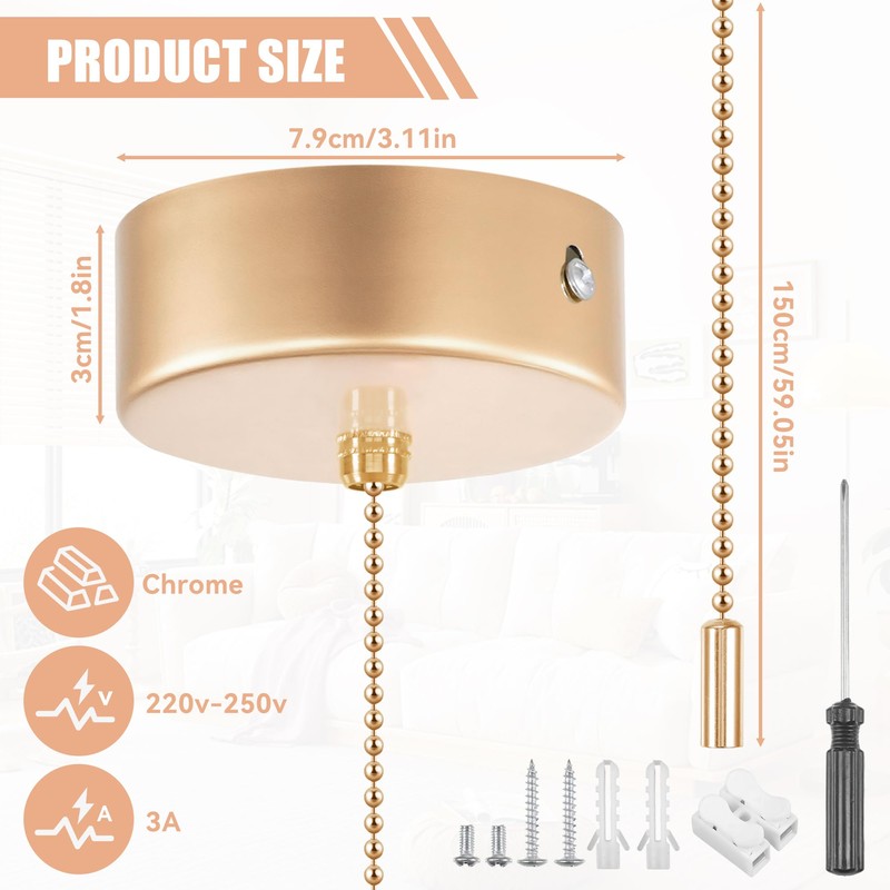 sdhiiolp Bathroom Pull Cord Chrome Light Switch, Pull Switch for