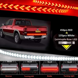 60In 5Row Red White LED Tailgate Light Strip Bar,Waterproof Red Brake Running,Hazard and Turn signal light Scanning functions White Reverse Tail light Strip for Truck Trailer Pickup RV Car
