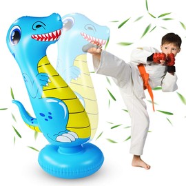 Heavy Punch Bag for Children Boxing Dummy Inflatable Dinosaur Cool Fun Toy for Boys Sports Gifts Outdoor Activities Yard Games (Dinosaur Blue)