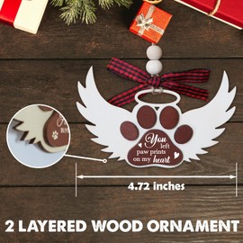 Pet Memorial Ornaments Gifts for Loss of Loved One, Loss of Dog Sympathy Gifts for Women, Wooden Dog Paw Christmas Ornaments for Christmas Tree Window, You Left Paw Prints on My Heart