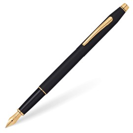 Cross AT0086-110FF Classic Century Black Fountain Pen with Appointments and 23KT Gold Plated Fine Nib