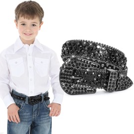 XZQTIVE Children's Glitter Belt for Boys Girls Children Rhinestone Belt Western Cowboy Cowgirl Children's Belt with Diamond Crystal Waist Belt Bling Belt (Silver, S), c-all black