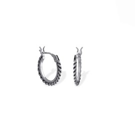 Boma Jewelry Sterling Silver Oxidized Rope Snap Down Closure Hoop Earrings