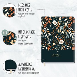 Notebook A5 Squared [Pretty Flowers] 124 Pages, 62 Sheets, Ideal as a Diary, Bullet Journal, Idea Book, Writing Book, Climate Friendly and Sustainable