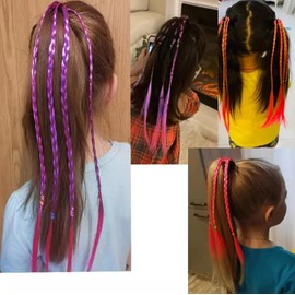 6 Pcs Colorful Braids Hair Extensions with Rubber Bands, Braided Ponytail Extension, Hair Accessories for Girls, for Women Girls Kids Party