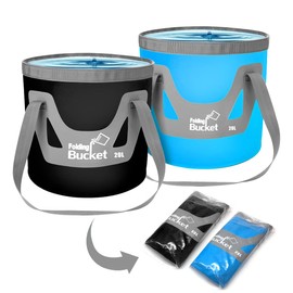 IFWELL Collapsible Bucket with Handle 5 Gallon Portable Folding Bucket Upgraded Ultra Lightweight Outdoor Basin Pail for Fishing, Camping, Hiking, Car Washing and More (Blue Black, 20L-20L)