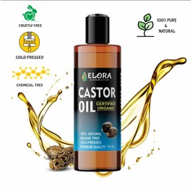 Certified Organic Castor 200ML Oil, Cold-Pressed castor oil, Hexane Free, Castor oil for Hair Growth, Eyebrows, Eyelashes and Dry Skin. Anti-oxidant oil for hair, skin, face.(Plastic Bottle) (200 ML)