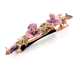Flower Hair Barrettes for Women, SHE'S FREE STYLE JUST FOR YOU Original Handmade Enamel Iris Flower Hair Barrette, Dual-Layer Detachable Spring Clip, Durable Alloy hair clips barrettes (Purple)