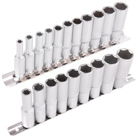 TECPO Socket Spanner Set 1/4 Inch SW 4-13 mm + Socket Set 1/2 Inch SW 10-24 mm Sockets Long Socket Spanner Insert Socket Assortment Hex Key