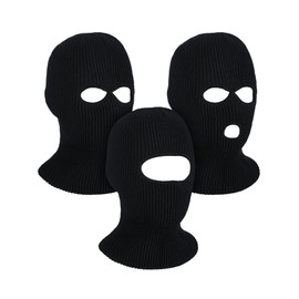 BBTO Pack of 3 Knitted Ski Mask Full Face Cover 3 Hole 2 Hole 1 Hole Knitted Balaclava for Adults (Black), black