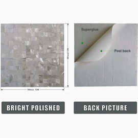 Mother of Pearl Peel and Stick Backsplash MOP Shell Mosaic Subway Tile, for Living Room Background Wall and Kitchen 12In x 12In White (1Pack)