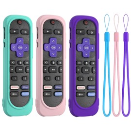 Silicone Remote Case Cover for Roku Ultra 2024/ Roku Pro/TCL/Hisense Voice Remote Control,Shockproof Washable Roku Rmote Cover with Lanyard (Mint+Pink+Darkpurple)