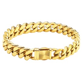 CaptainSteeL Cuban Link Chain Bracelet for Men- 316L Stainless Steel 9/10MM Width Fashion Pattern Snap Button Hip Hop Jewelry,Two Style Cuban Bracelets 18K Gold Plated/Stainless Steel with Gift Box