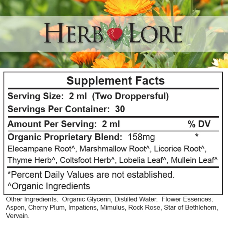 Herb Lore Quiet Cough Tincture - Mullein Leaf Drops for