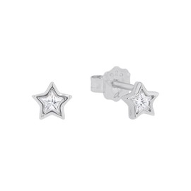 Prinzessin Lillifee 2036554 Stud Earrings 925 Sterling Silver Girls Children's Earrings with Synthetic Zirconia 0.5 cm Silver Star Comes in Jewellery Gift Box, Sterling Silver, Created Cubic Zirconia