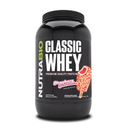NutraBio Classic Whey Protein Powder Supplement - 25g of Protein Per Scoop - Full-Spectrum Amino Acid Profile with No Fillers, Artificial Colors, or Preservatives - Strawberry Shortcake, 2 Pounds