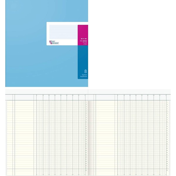 König & Ebhardt 8611081/Column Account Book (27,7x29,7 cm with Header, 8 Columns Plus Cards- (32 Units, 80g/m²; 40 Sheets Wire Binding)