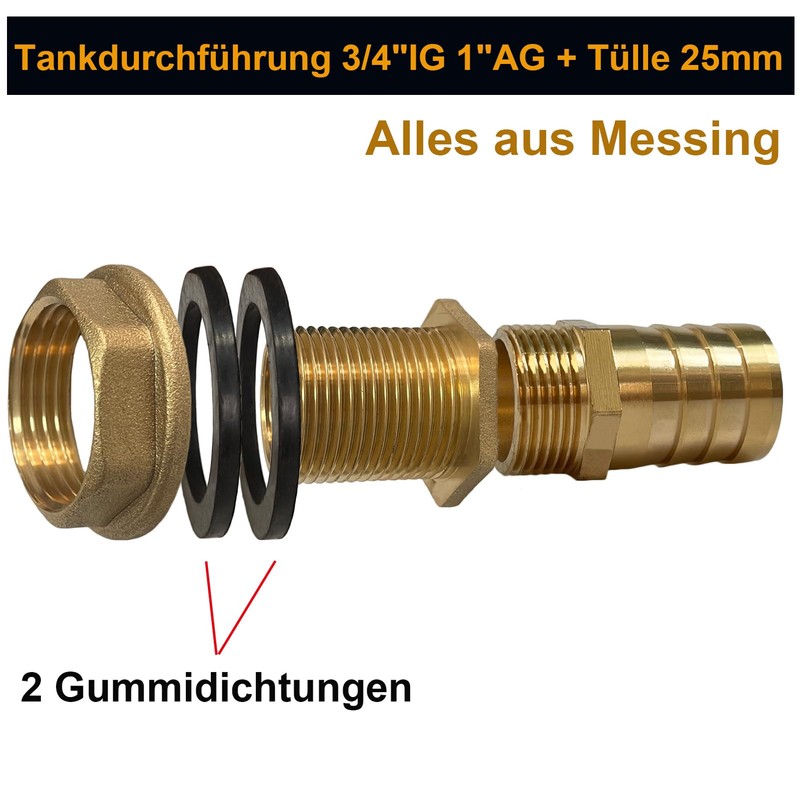 Tank Feed-Through with Spout, Brass Water Butt Feed-Through 3/4 Inch